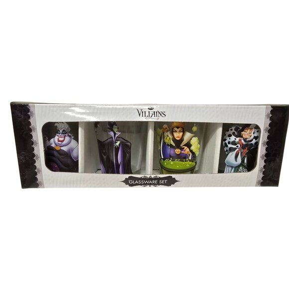 NEW Disney Villains Glassware Ursula Maleficent Evil Queen Cruella Shot Glasses - Picture 1 of 4